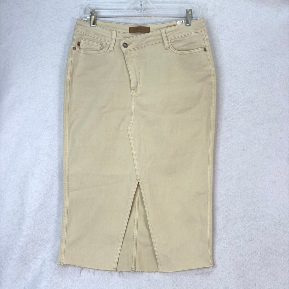 Judy Blue High Waist Garment Dyed Criss Cross Front Slit Denim Skirt Sz L Boho
